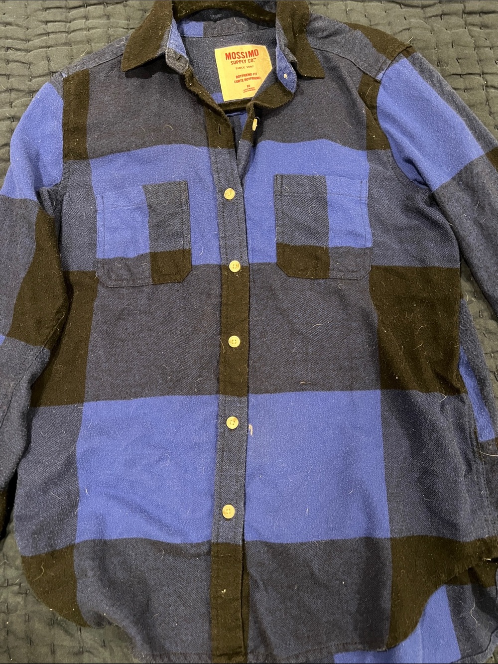 Mossimo Supply Co. Black & Blue Plaid Boyfriend Fit Flannel
